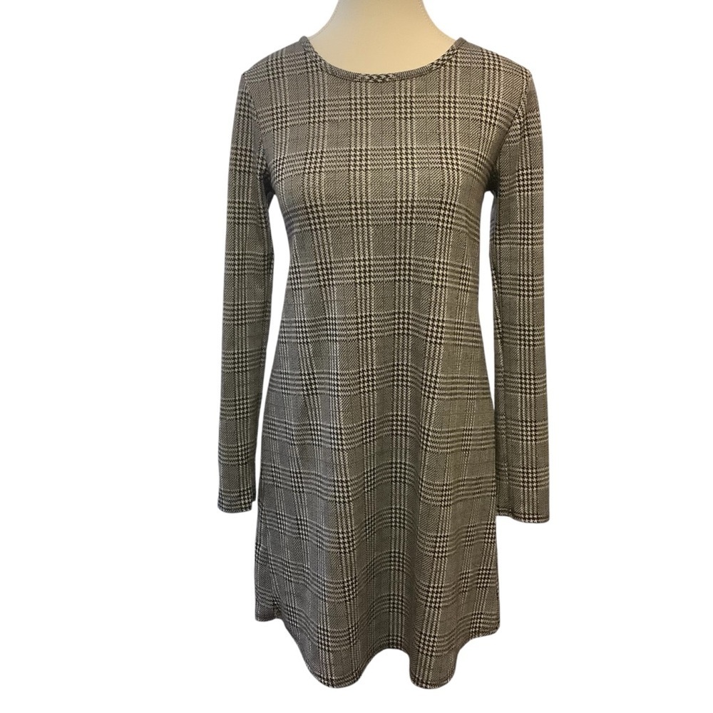OLIVIA RAE BLACK & WHITE PLAID CHECKERED LONG SLEEVE DRESS/ Size S